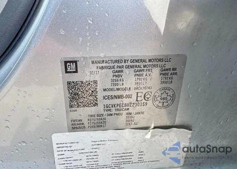 2017 Chevrolet Silverado K1500 Custom from USA, damaged, VIN 1GCVKPEC8HZ230159